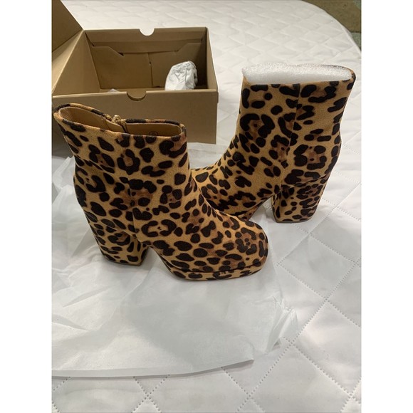 Women’s Platform Boots Chunky High Heel Leopard Square Toe Size Zipper Boots-5😃 - Picture 14 of 15